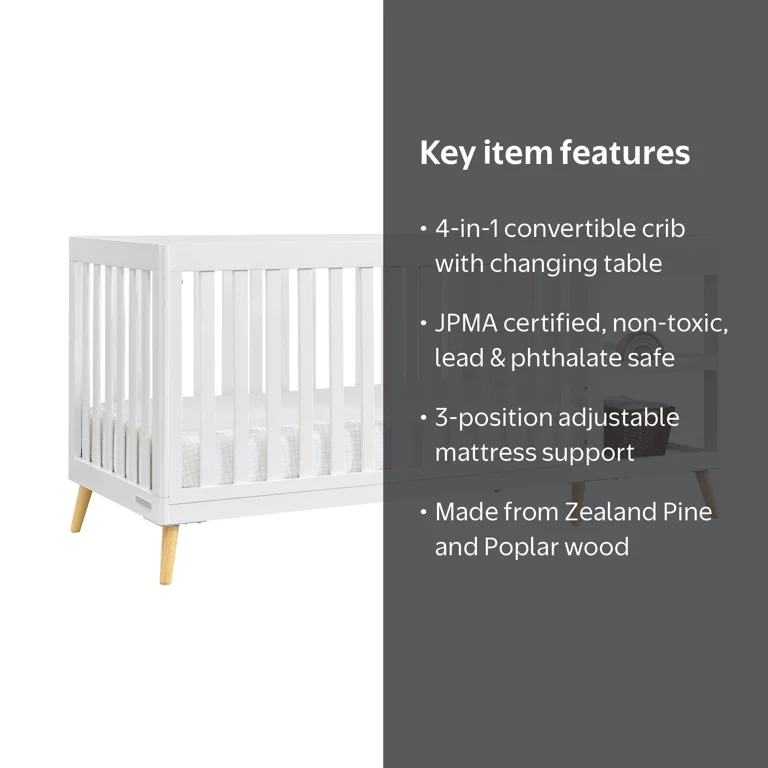 Delta Children Essex 4-in-1 Convertible Crib and Changer, Bianca
