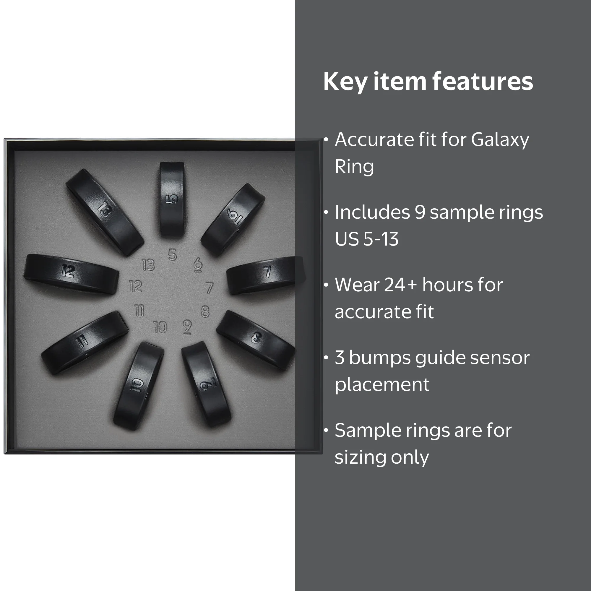 Samsung Galaxy Ring Sizing Kit, Includes 9 Sample Sizes, Black