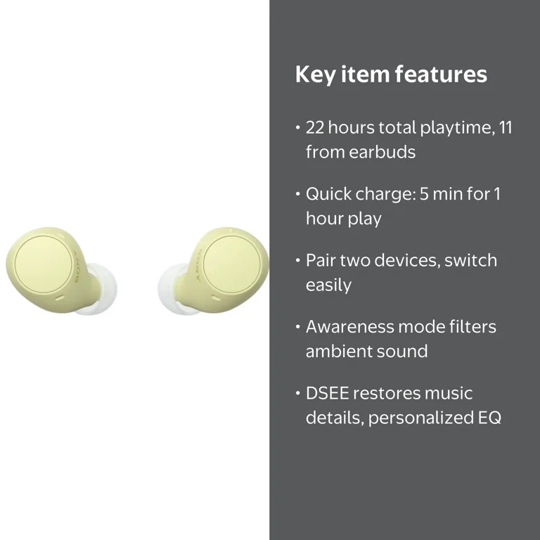 Sony, WF-C510 Truly Wireless Earbuds, Yellow, Up to 22 Hours