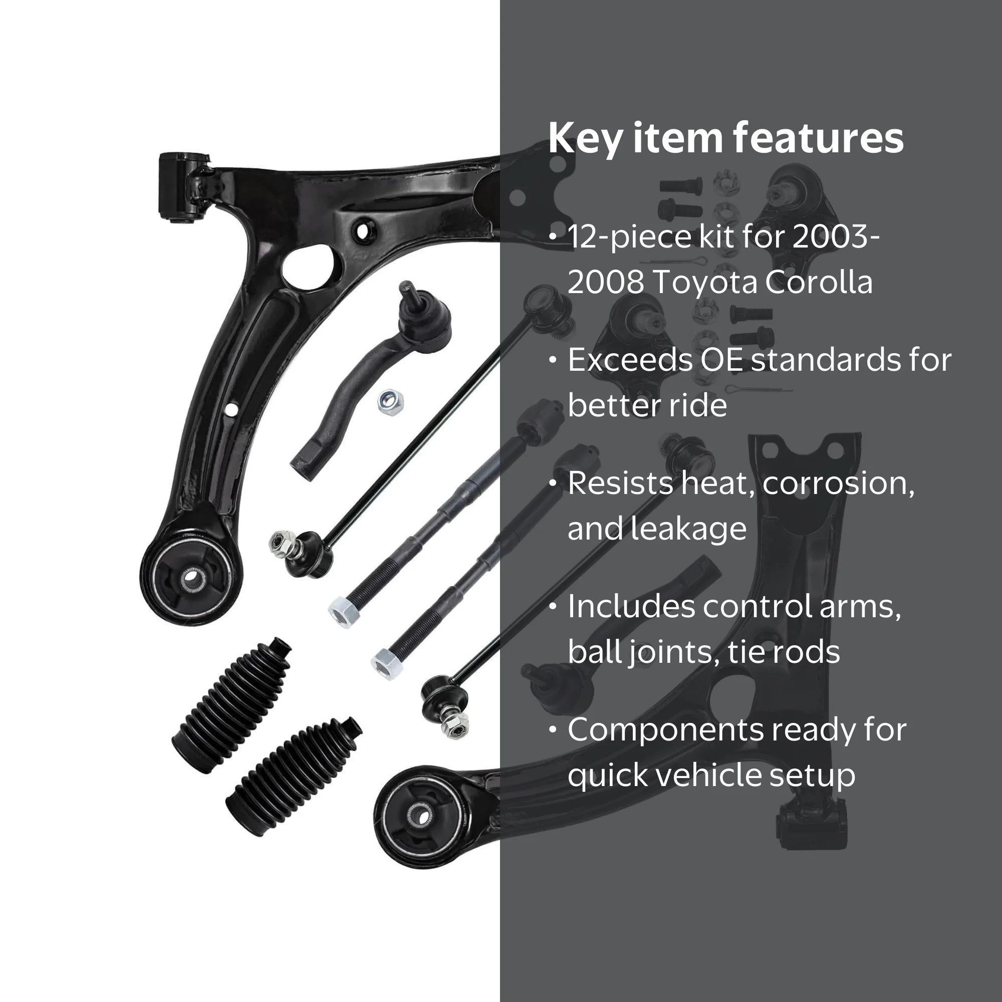 Detroit Axle - 12pc Suspension Kit for Toyota Corolla 03-08