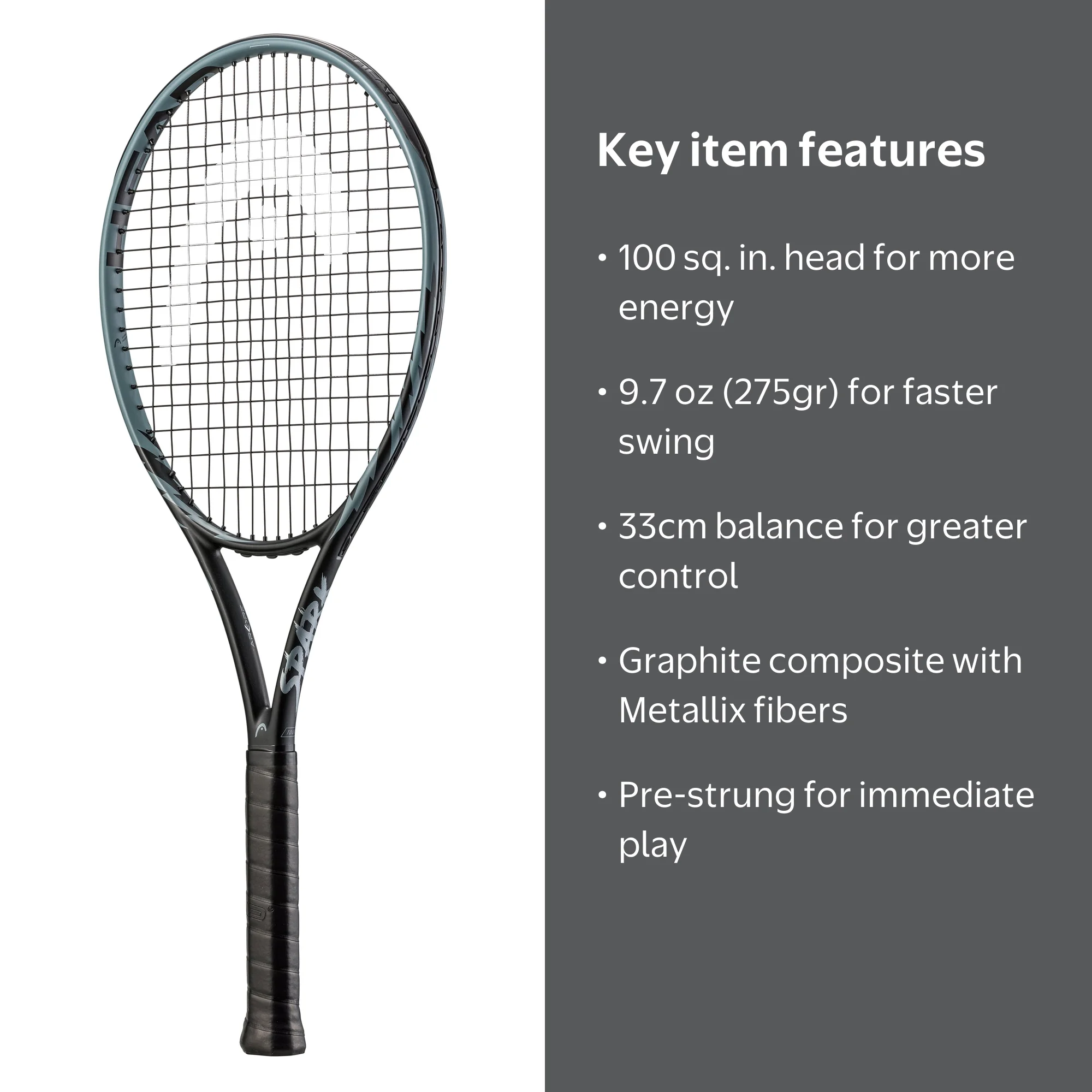 HEAD MX Spark Tour Tennis Racquet, 100 sq. in. Head Size, Black
