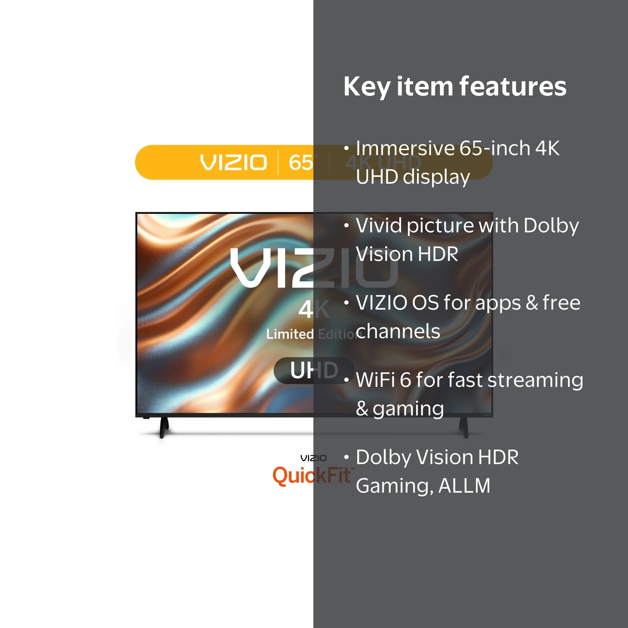 Open Box) VIZIO 65” Class 4K UHD LED HDR Limited Edition Smart TV