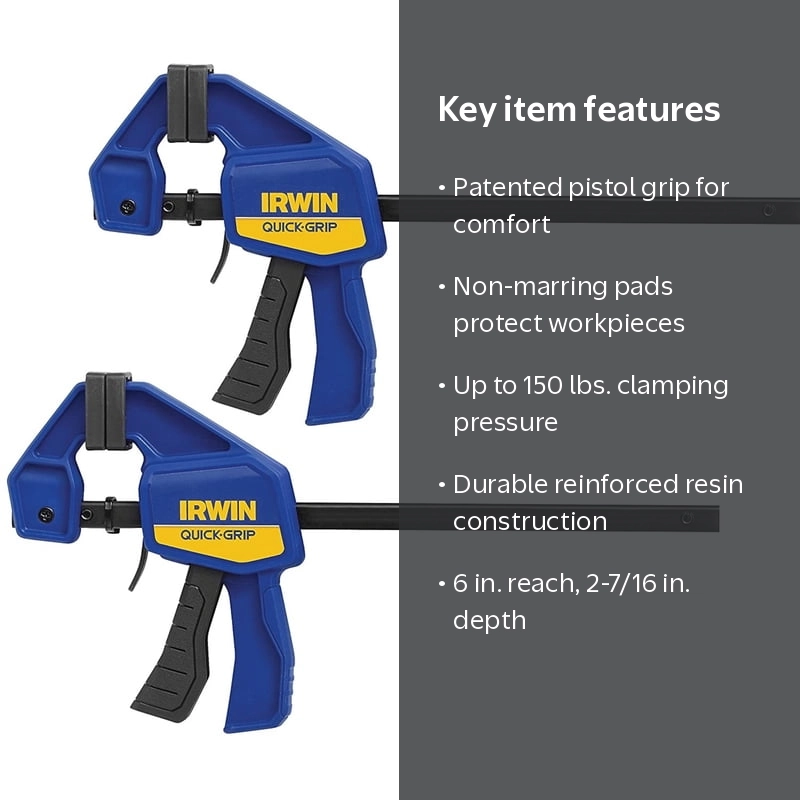 Irwin Quick-Grip 6 in. x 2-7/16 in. D Bar Clamp 100 lb. 2 pk