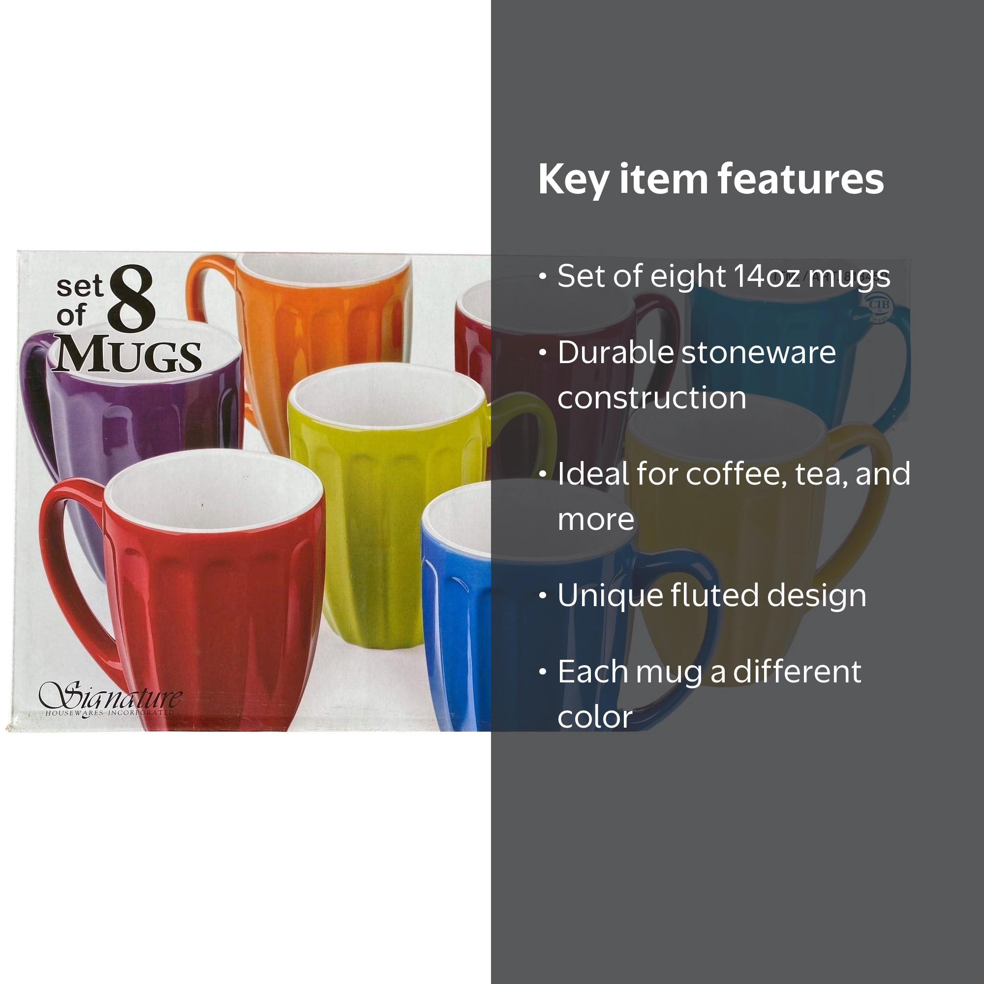 Signature Housewares Set of 8 Fluted 14-Oz Coffee Mugs - Walmart.com