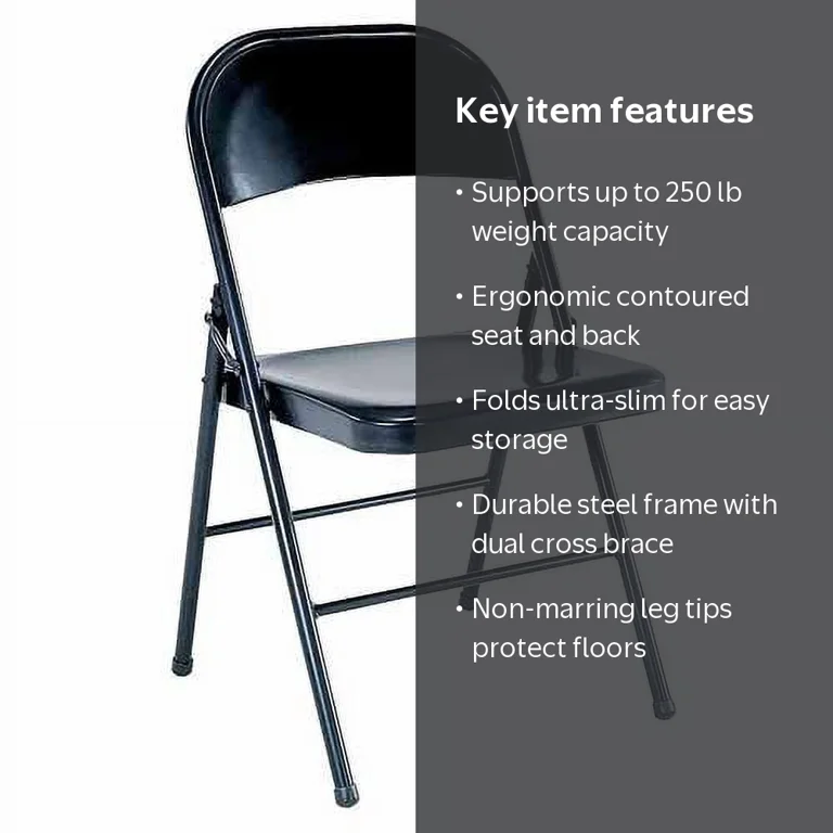 Mainstays All-Steel Black Folding Chair, Double Braced, Versatile