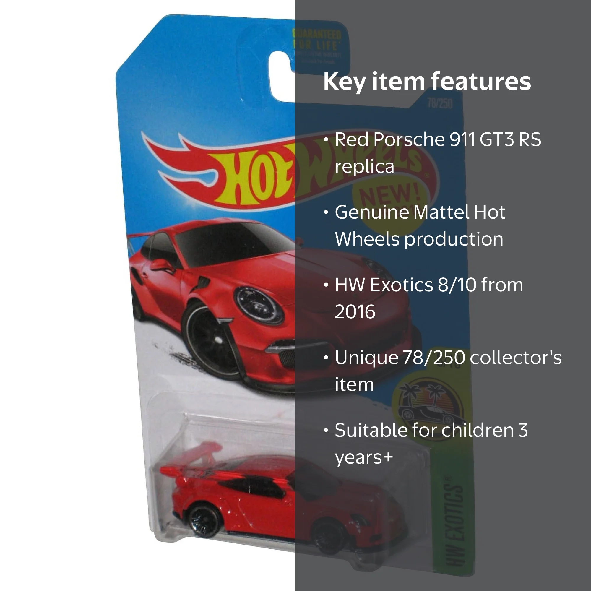 Mattel Hot Wheels HW Exotics Red Porsche 911 GT3 RS Toy Car 2016