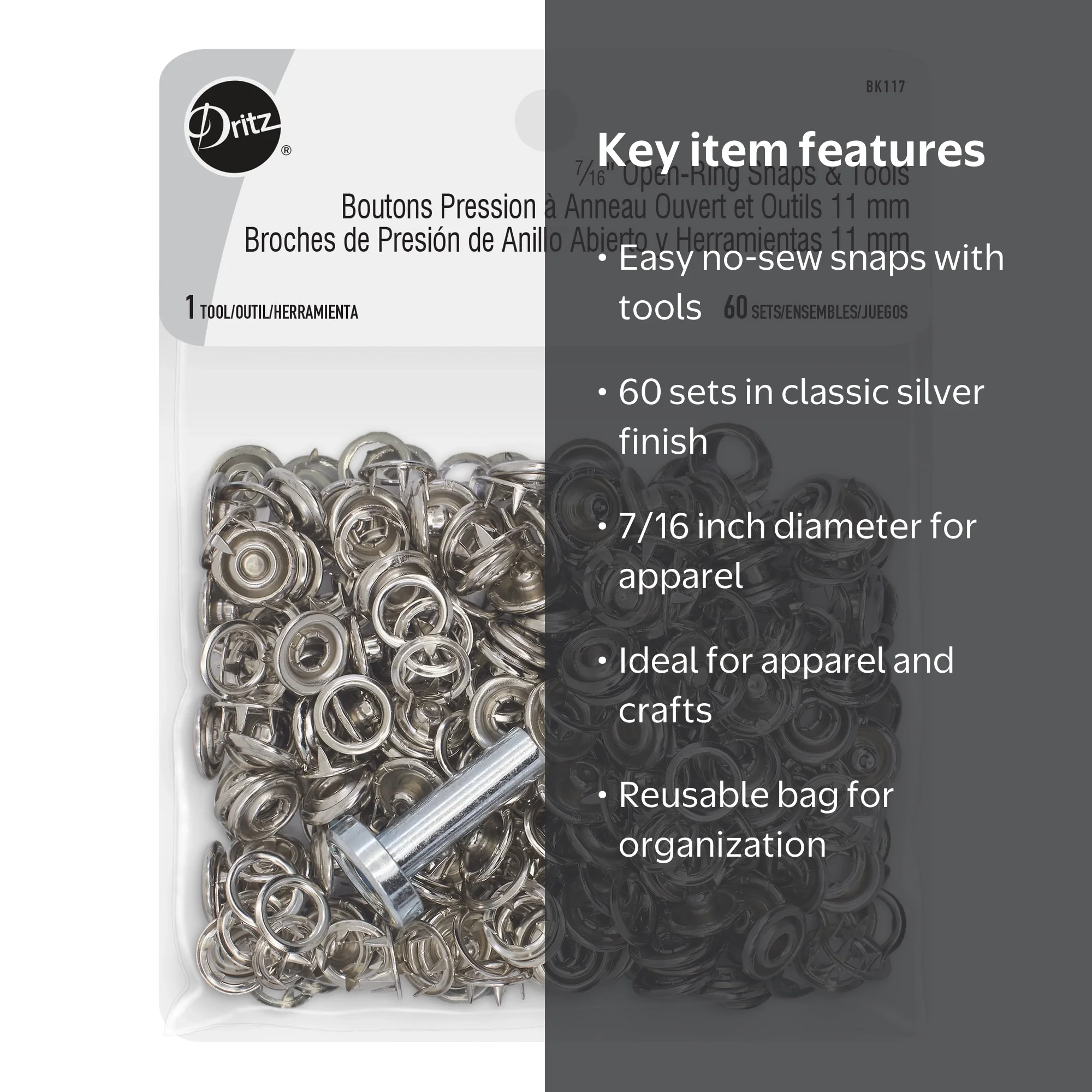 Dritz, Open-Ring Snaps & Tools, 7/16