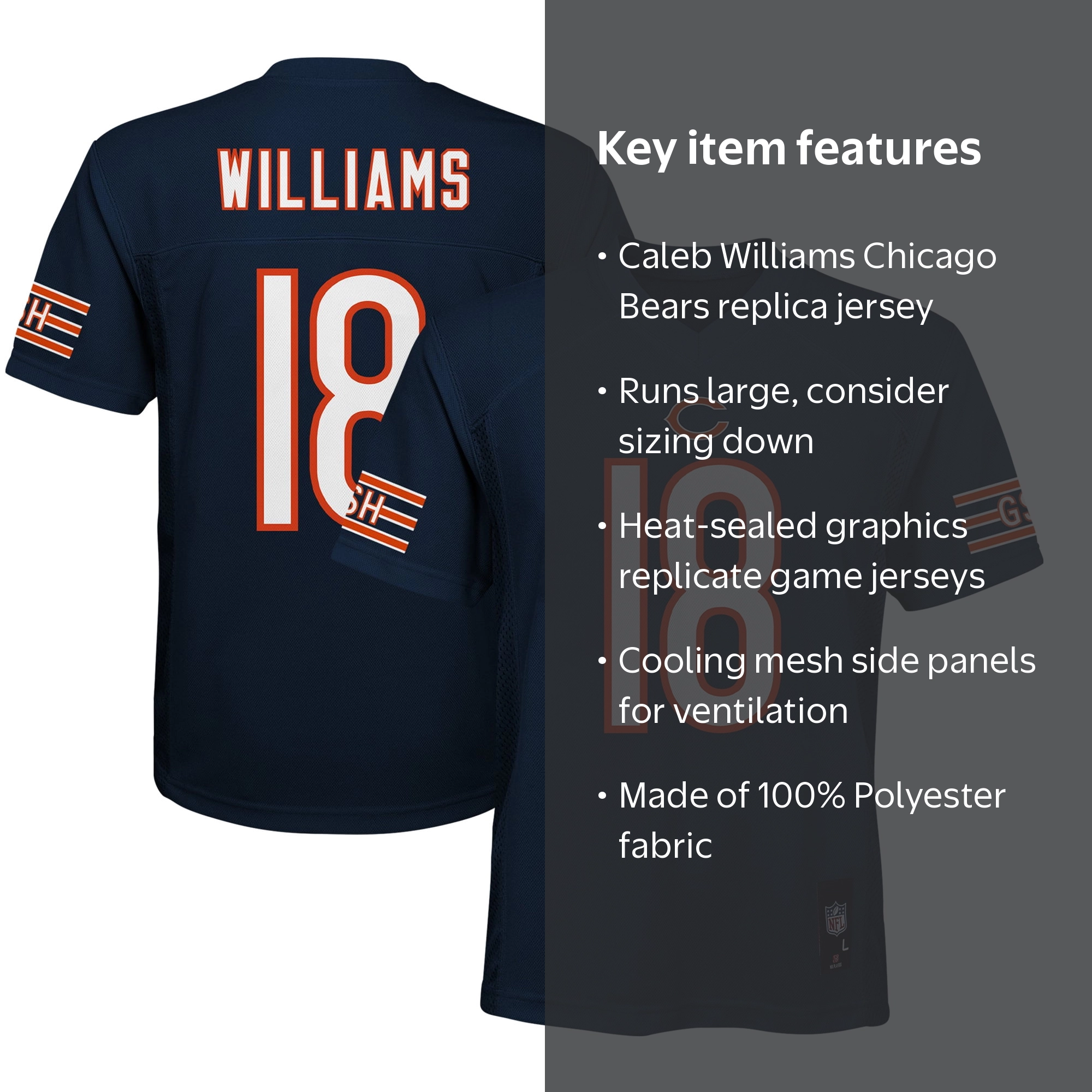 Outerstuff Youth Caleb Williams Navy Chicago Bears Replica Jersey