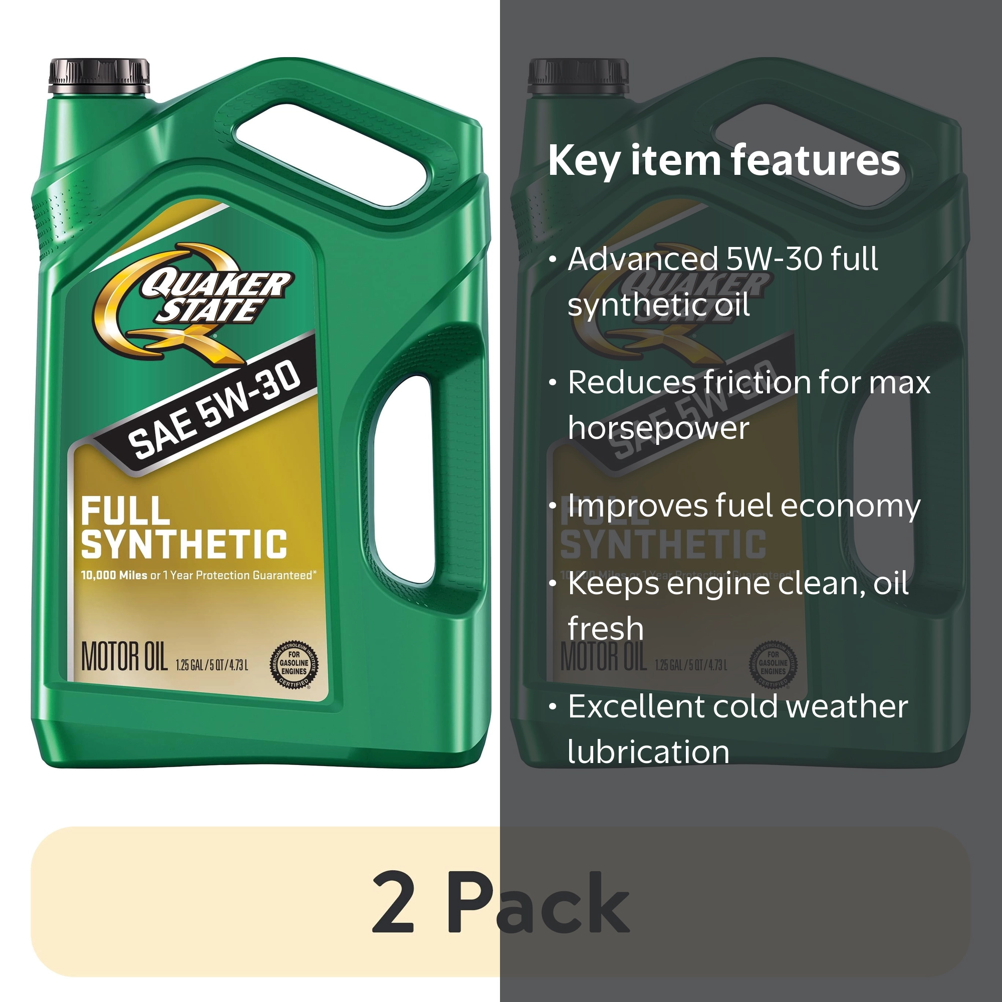 2 pack) Quaker State Full Synthetic 5W-30 Motor Oil, 5-Quart