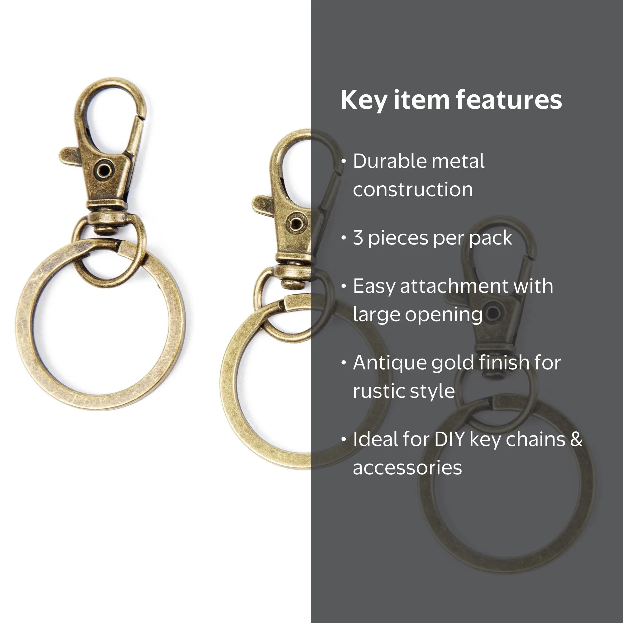 Cousin DIY Antique Brass Large Metal Lobster Clasps with Key Ring