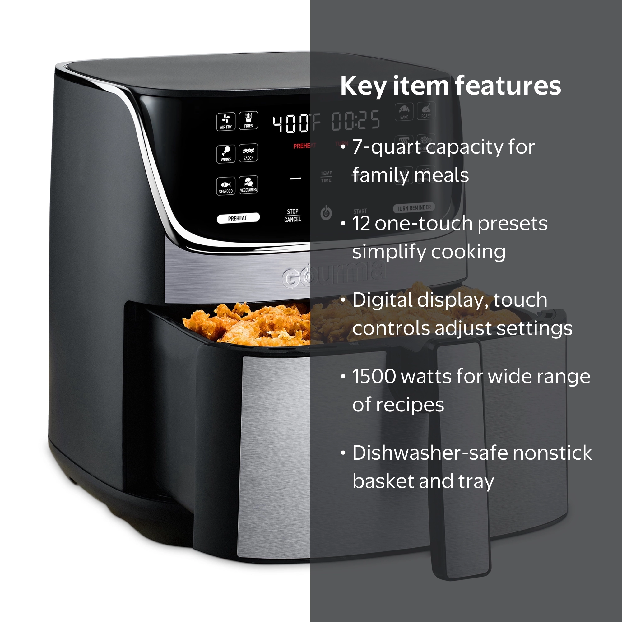 Gourmia, Air Fryer, 7 Qt Digital, 12 Presets, Black - Walmart.com