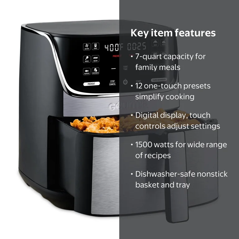 Gourmia, Air Fryer, 7 Qt Digital, 12 Presets, Black - Walmart.com