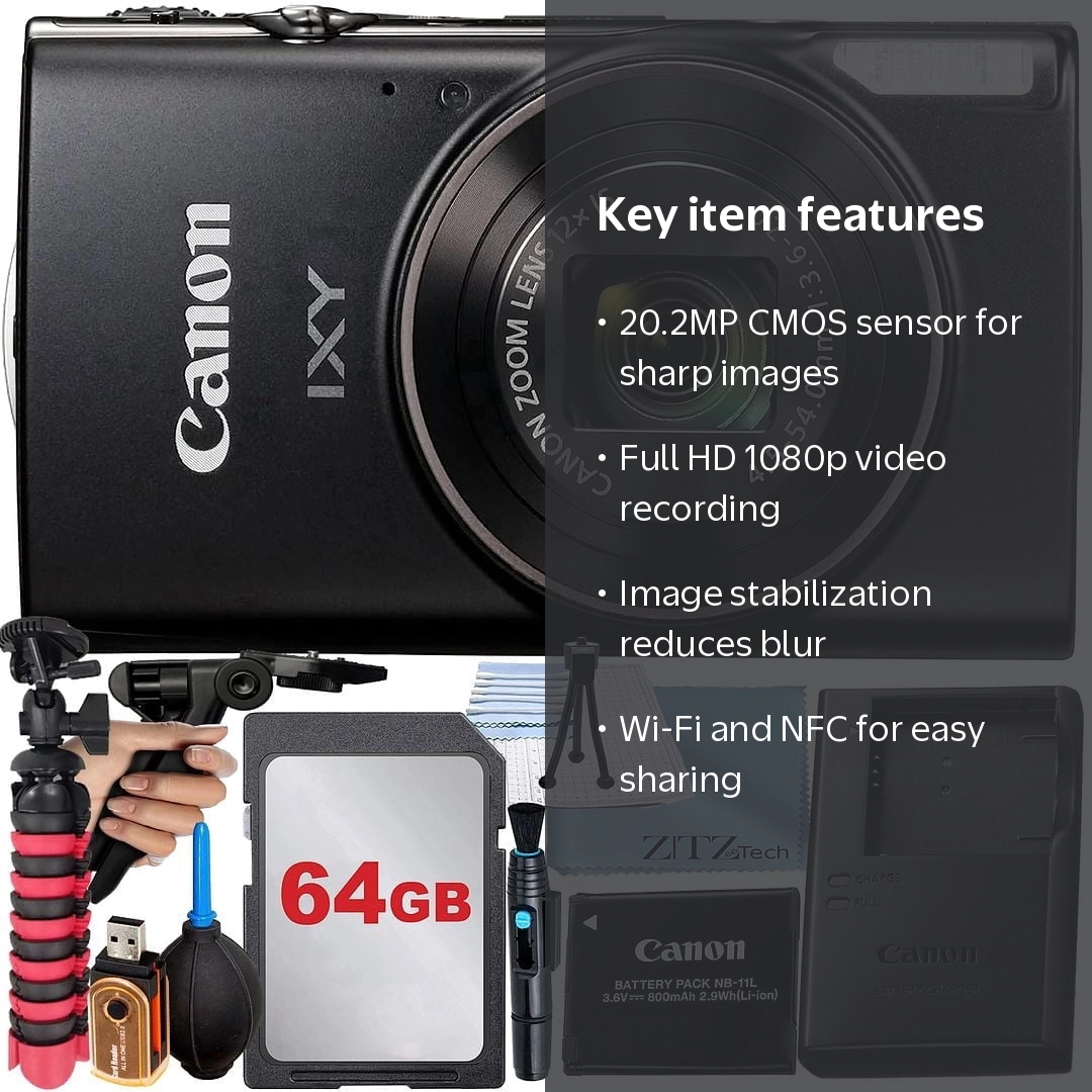 Canon PowerShot IXY 650 (ELPH 360) HS Digital Camera (Black) with