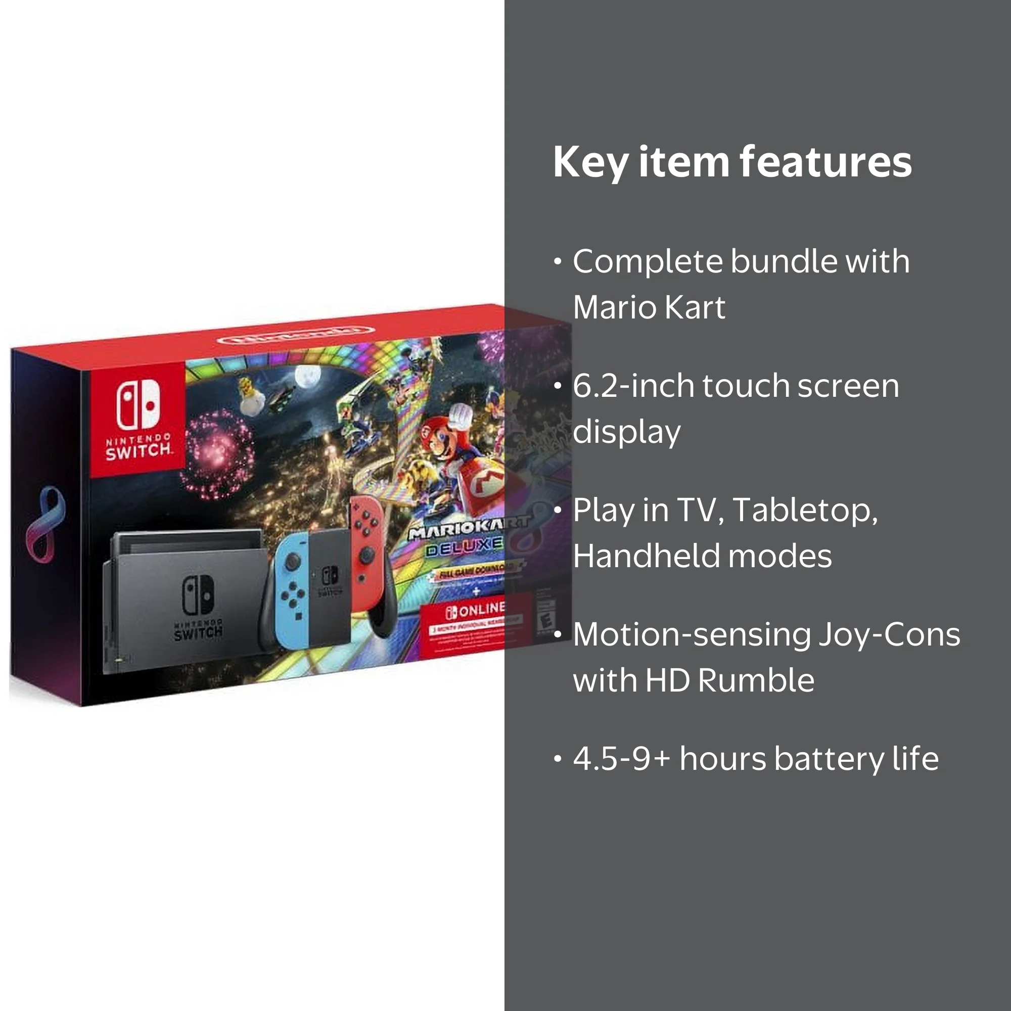 Nintendo Switch with Blue & Red Joy-Con, Mario Kart 8 Deluxe(Full