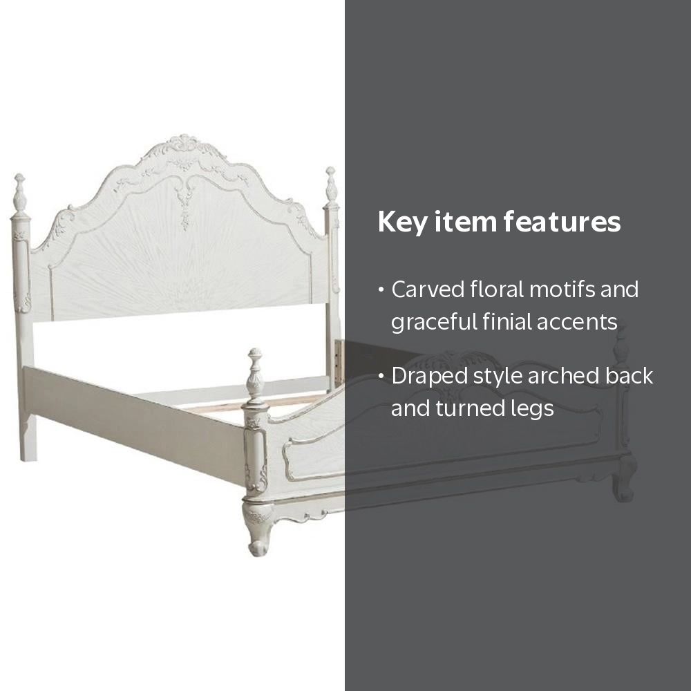 Benjara Princess Floral Motif Carvings Full Size Bed - Antique