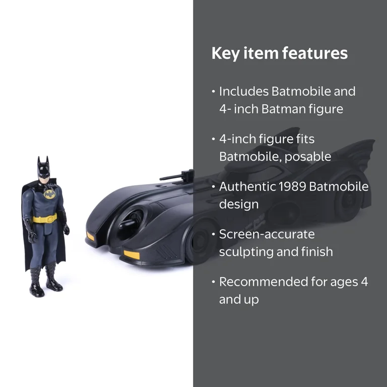 Spin Master DC Comics Batman 89 Batmobile & 4-Inch Batman Action
