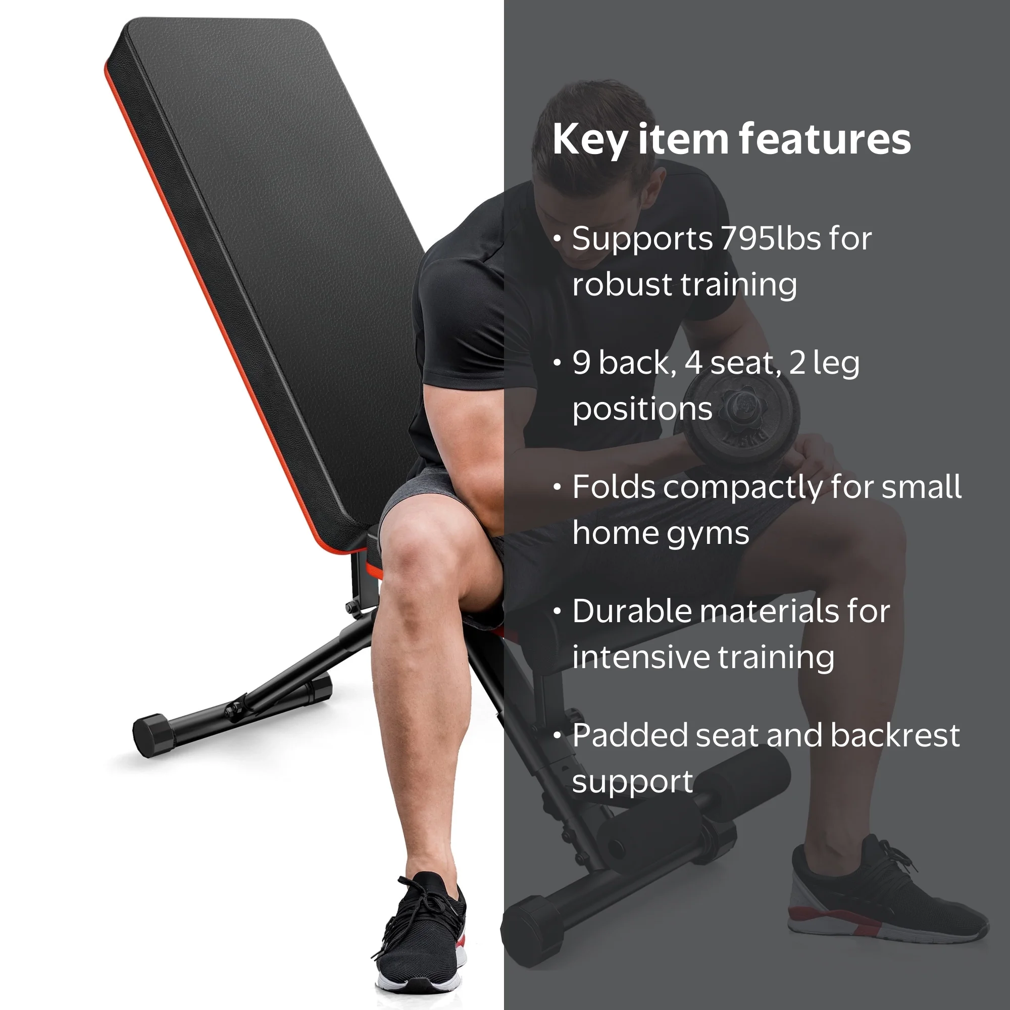 EDX Adjustable Weight Bench, 9 Positions, Supports 795lbs