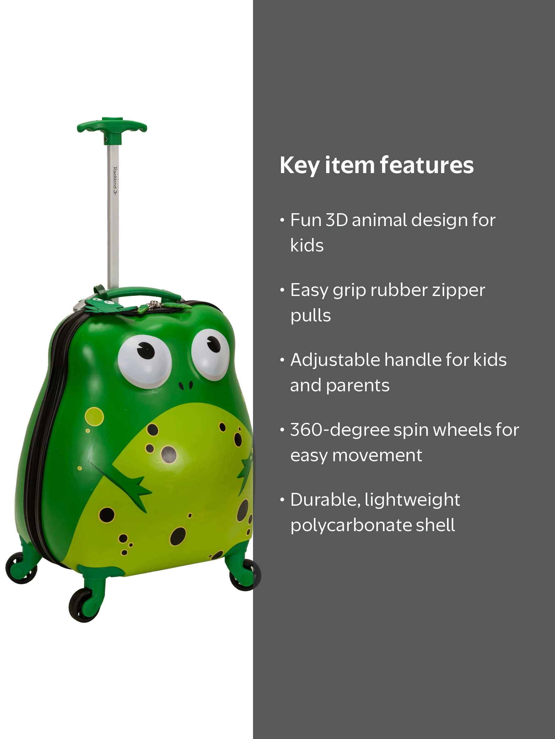 グアナ・バッツ/ラフ・エッジ+電撃ロカビリー Rockland Kids Hardside Rolling Suitcase, 3D Animal Character
