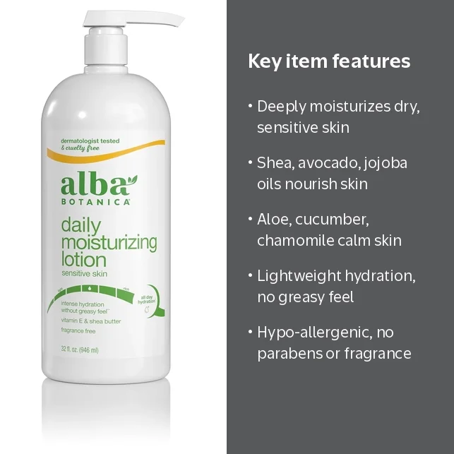 Alba Botanica, Body Lotion, Unscented, 32 oz, Moisturizing