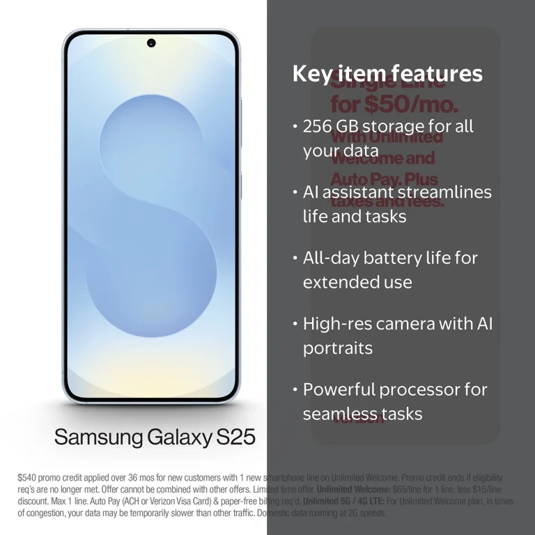 Verizon Samsung Galaxy S25 Mint 256 GB - Walmart.com
