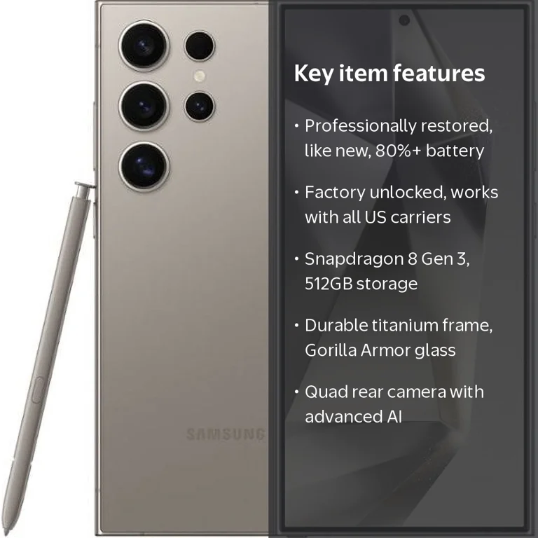 Samsung, Galaxy S24 Ultra 5G, Titanium Gray, 512GB, Unlocked