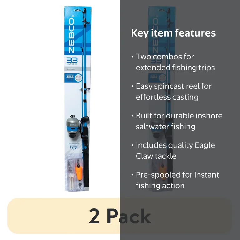2 pack) Zebco 33 Inshore Saltwater Spincast Shing Combo - Walmart.com