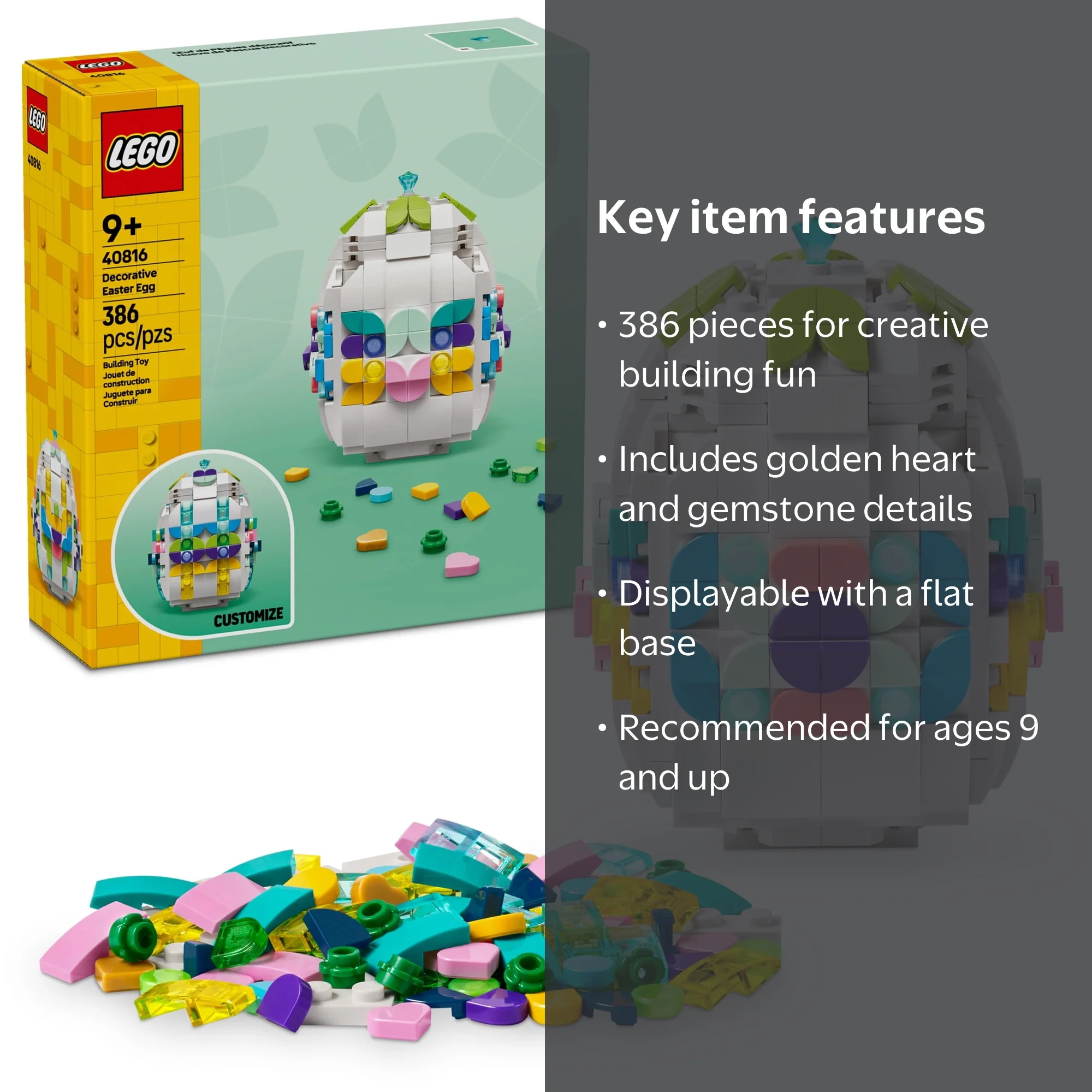 大理石　オブジェ LEGO, Decorative Easter Egg Building Toy, 40816, 386 Pieces