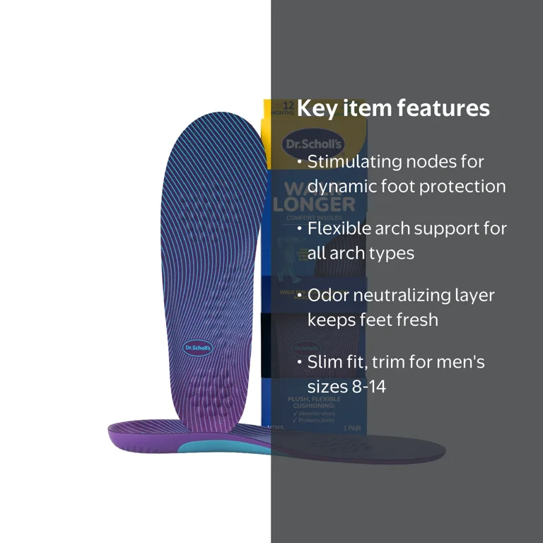 Dr. Scholl's Walk Longer Insoles, Comfortable Plush Foam Inserts