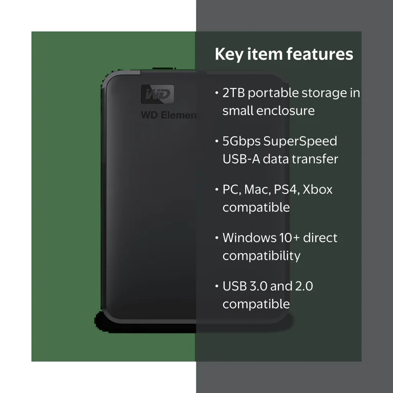 WD 2TB Elements Portable External Hard Drive - USB 3.0, High