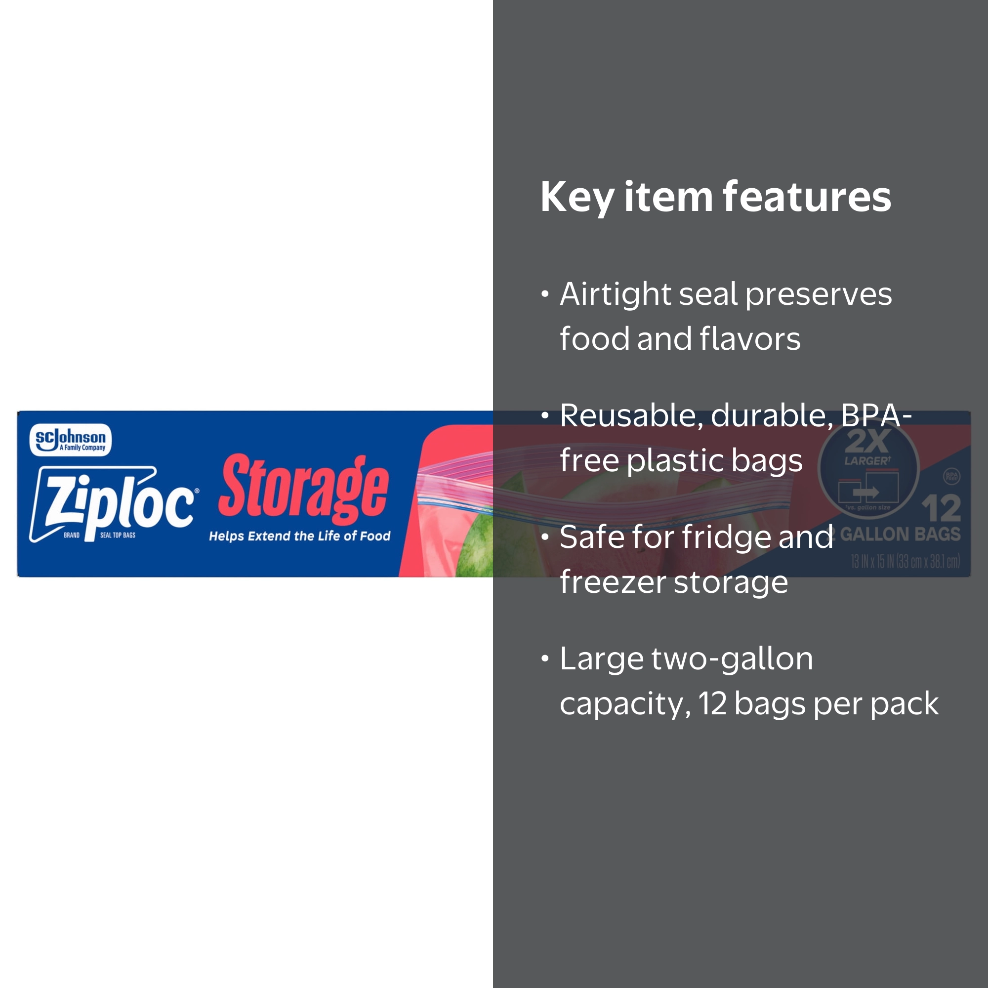 Ziploc, Storage Bags, 2 Gallon, Reusable, Airtight Seal - Walmart.com