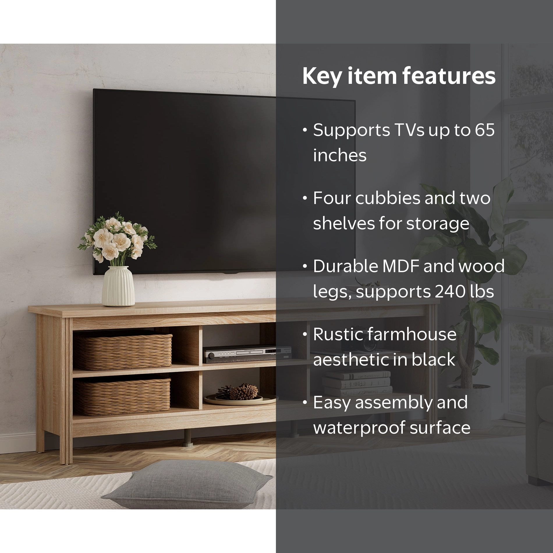 Wampat TV Stand for 65 inch TV Entertainment Center 60 inch, Black