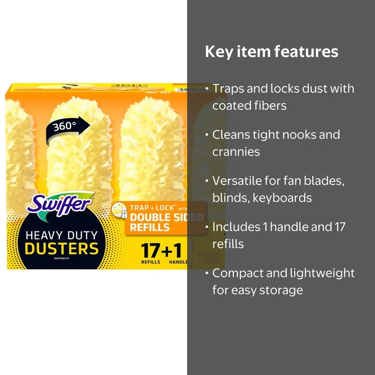 Swiffer Duster Heavy Duty Starter Kit, Handle and 17 Refills, 360Â