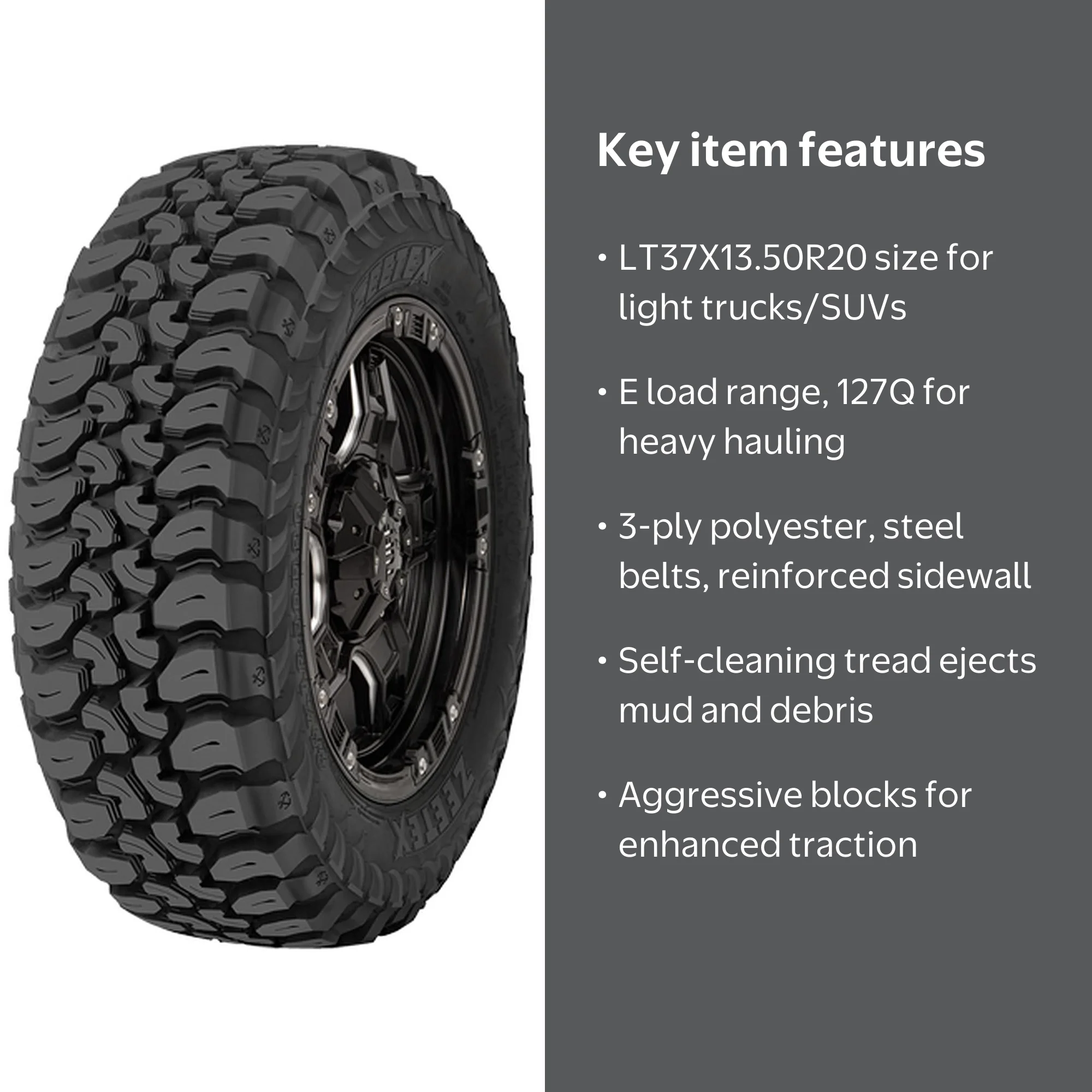 Zeetex MT1000 Mud Terrain LT37X13.50R20 127Q E Light Truck Tire