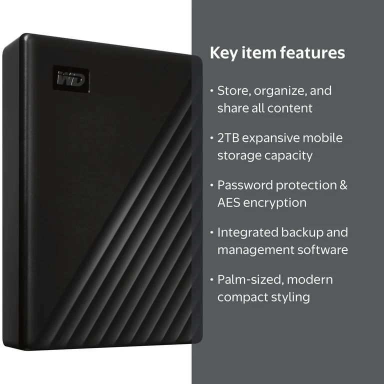 WD Drive PLUS 2TB External Portable Hard Drive, Black, USB 3.0