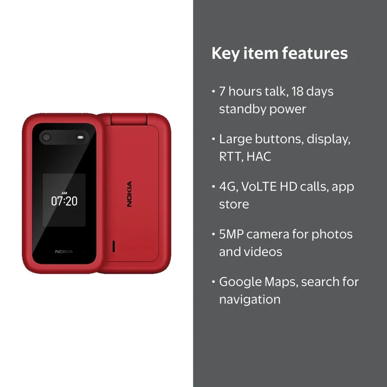 Nokia 2780 Flip Phone for Seniors, Unlocked, Single SIM, 4GB RAM