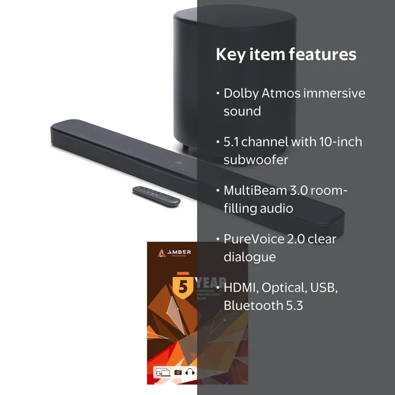 JBL BAR-500-MK2 Dolby Atmos Soundbar with a 10