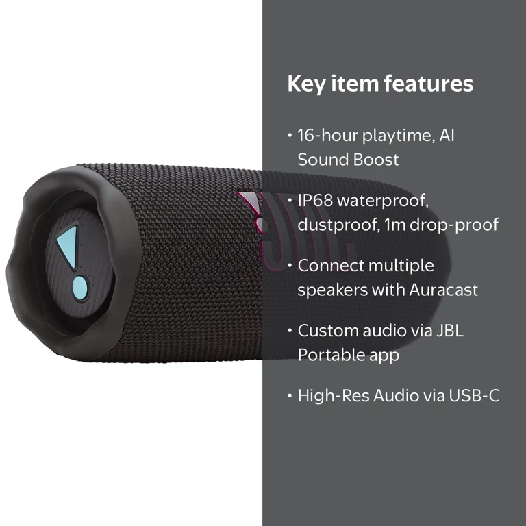 JBL, Portable Bluetooth Speaker, Black Orange, Up to 16 Hours