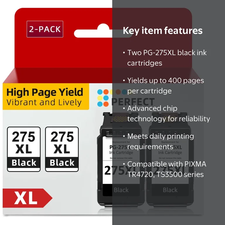 Canon PG-275XL Black Ink Cartridge 2-Pack, Compatible with PIXMA