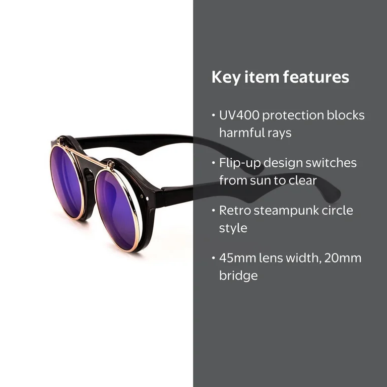 Classic Small Retro Steampunk Circle Flip Up Glasses / Sunglasses