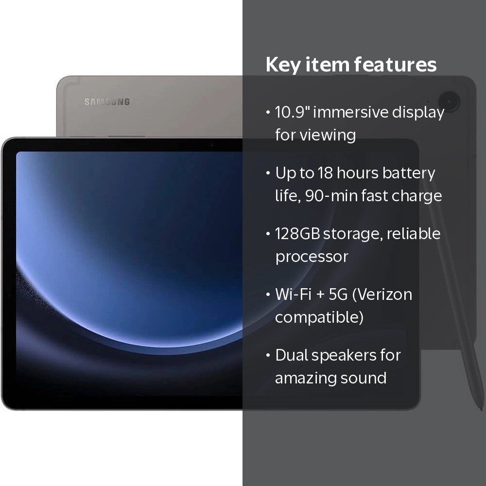 Open Box Samsung Galaxy Tab S9 FE SM-X518U 128GB, Wi-Fi + 5G