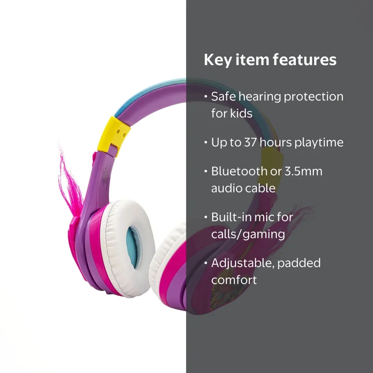 eKids Trolls Poppy Wireless Bluetooth Headphones for Kids, Wired eKids Trolls Poppy Wireless Bluetooth Headphones for Kids, Wired