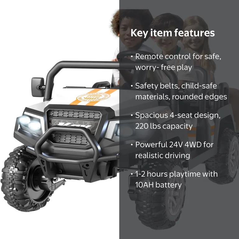 Ride 4 Life  ¥ellow Bucks SaveJoy 24V 4 Seater Ride on Toys, Powered Ride on Cars w/ Four