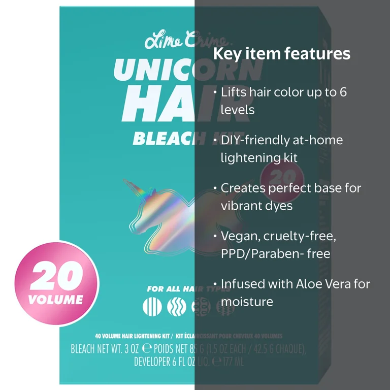Lime Crime Unicorn Hair Lightening Kit, 20 Volume Lift Powder Dye