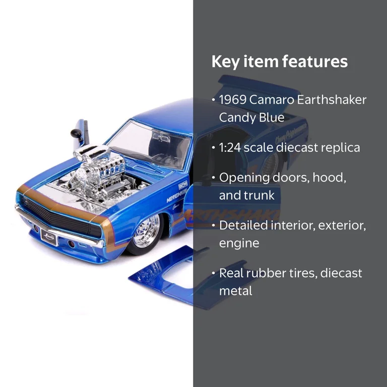 Jada Toys 1969 Chevrolet Camaro Diecast Bigtime Muscle, Candy Blue