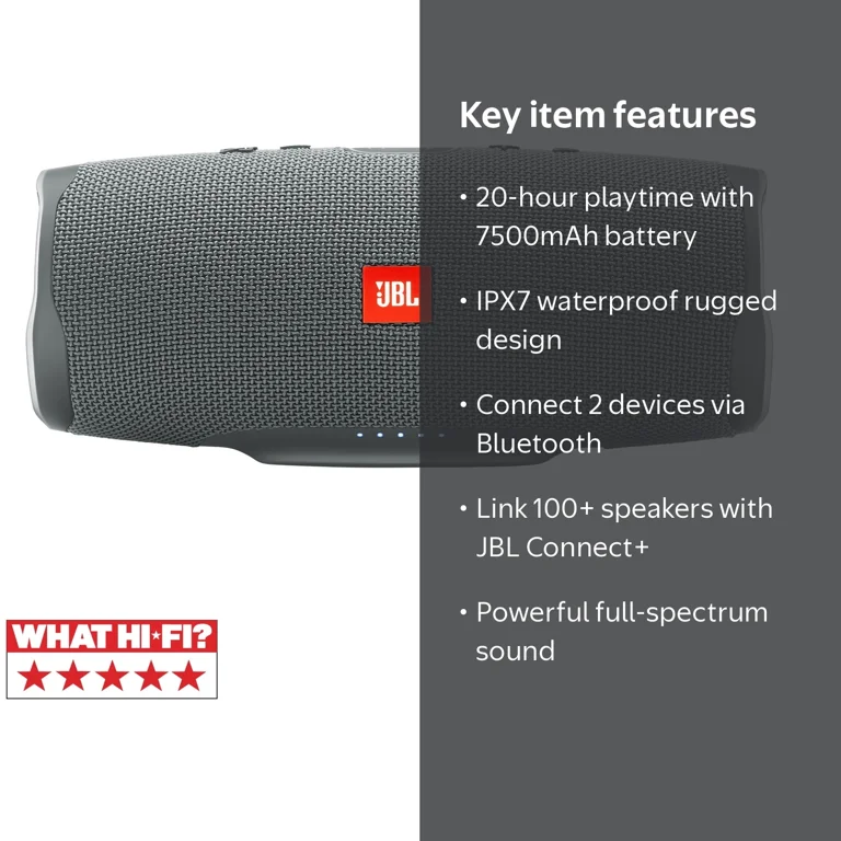 JBL, Charge 4 Portable Bluetooth Speaker, 5.10x9.12x4.4 inches
