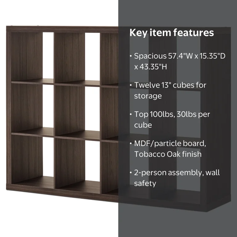 better homes and gardens tobacco oak & 9 Cube 3 Better Homes & Gardens H Inserts Bundle-Tobacco with included wall attachment system (4 pack) Better Homes &