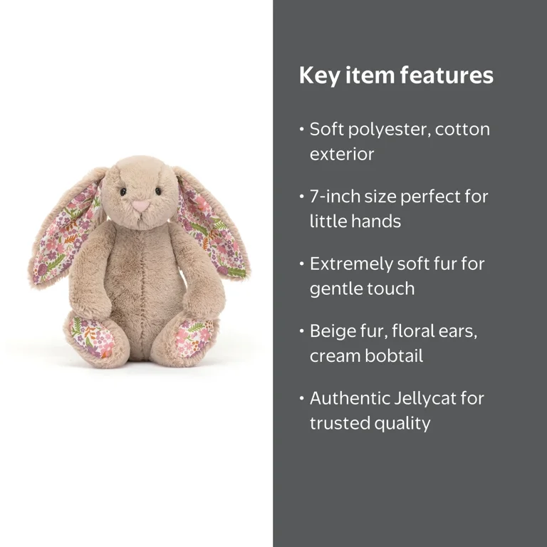 Jellycat, Blossom Beige Bunny Petal, 7 inch, floral patterned joy