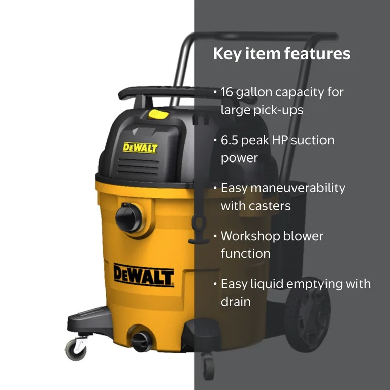 DeWalt 16 gal Corded Wet/Dry Vac 120 V 6-1/2 HP with Car Cleaner