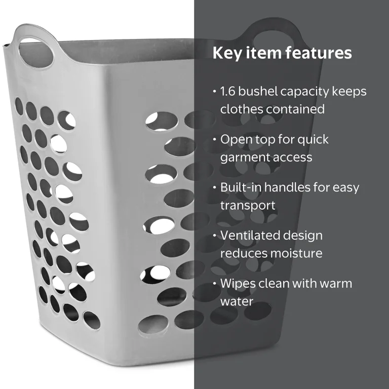 Mainstays Flexible Square Laundry Hamper in Soft Silver, 16.5x16