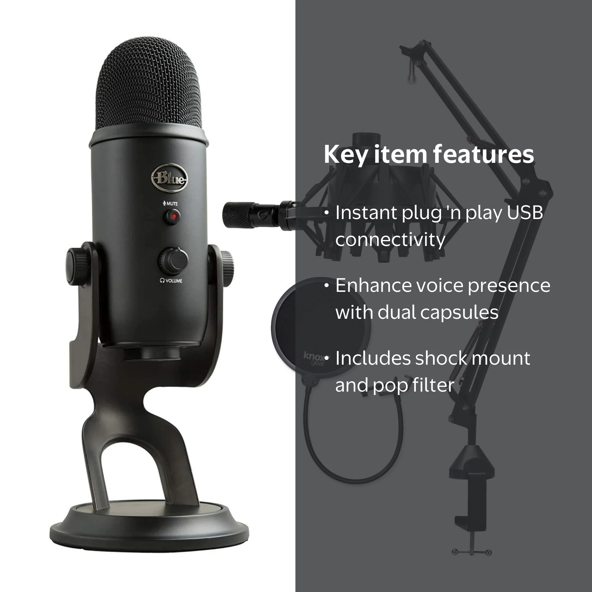 Blue Microphones Yeti Microphone Bundle with Knox Boom Arm, Pop